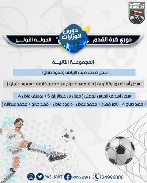 الجولة الأولى من دوري الوزارات والهيئات والمؤسسات الحكومية لكرة القدم